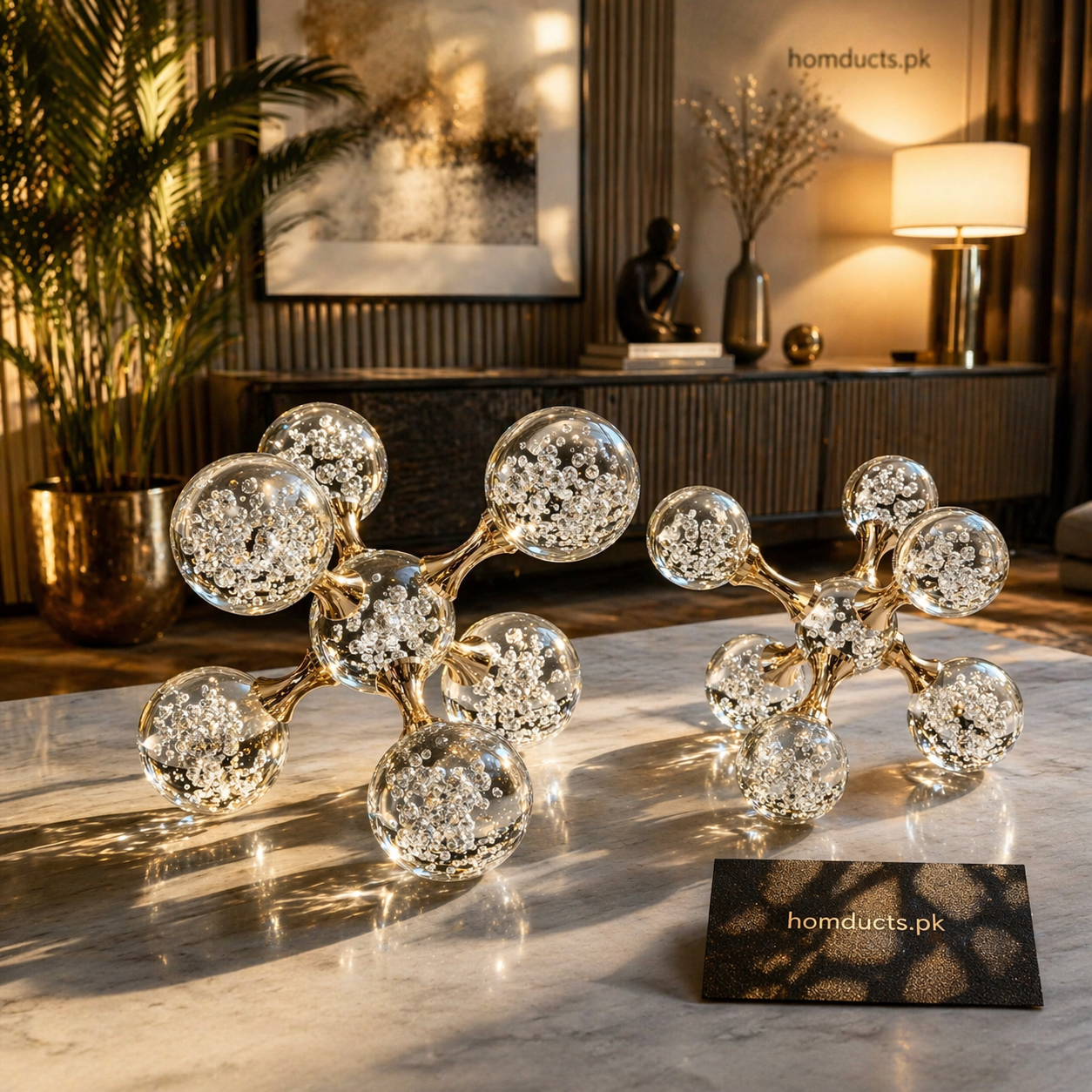 Luxury Crystal Bubble Sculpture Décor – Premium Gold Metal & Glass Decorative Table Accent