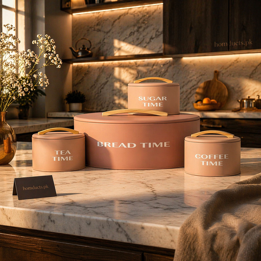 Luxury Bread Box & Kitchen Storage Canister Set with Wooden Lid Handles – Premium Bread, Tea, Coffee & Sugar Containers