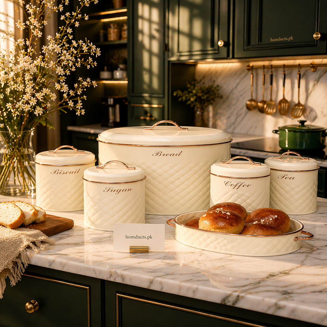 Luxury 5-Piece Bread Bin & Kitchen Canister Set with Serving Tray – Premium Storage Collection