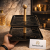 Luxury Black Marble 2-Tier Serving Stand with Wooden Handle – Premium Dessert & Tea Tray | Homducts.pk