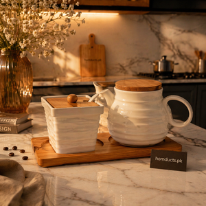Luxury Ceramic Kitchen Storage Set with Wooden Lid & Serving Tray
