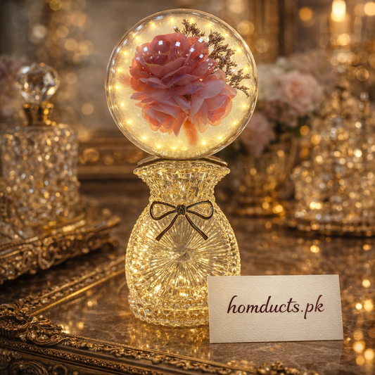 Luxury Crystal Rose LED Table Lamp with Glass Dome – Elegant Home Décor Light