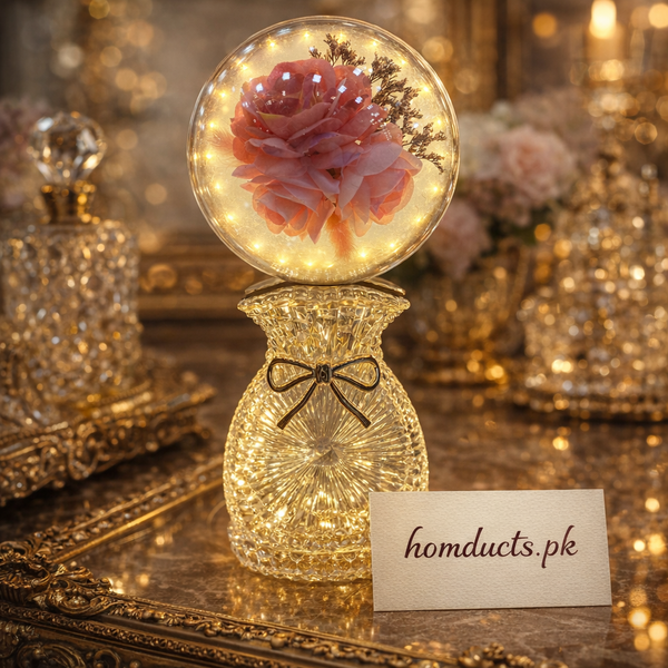 Luxury Crystal Rose LED Table Lamp with Glass Dome – Elegant Home Décor Light