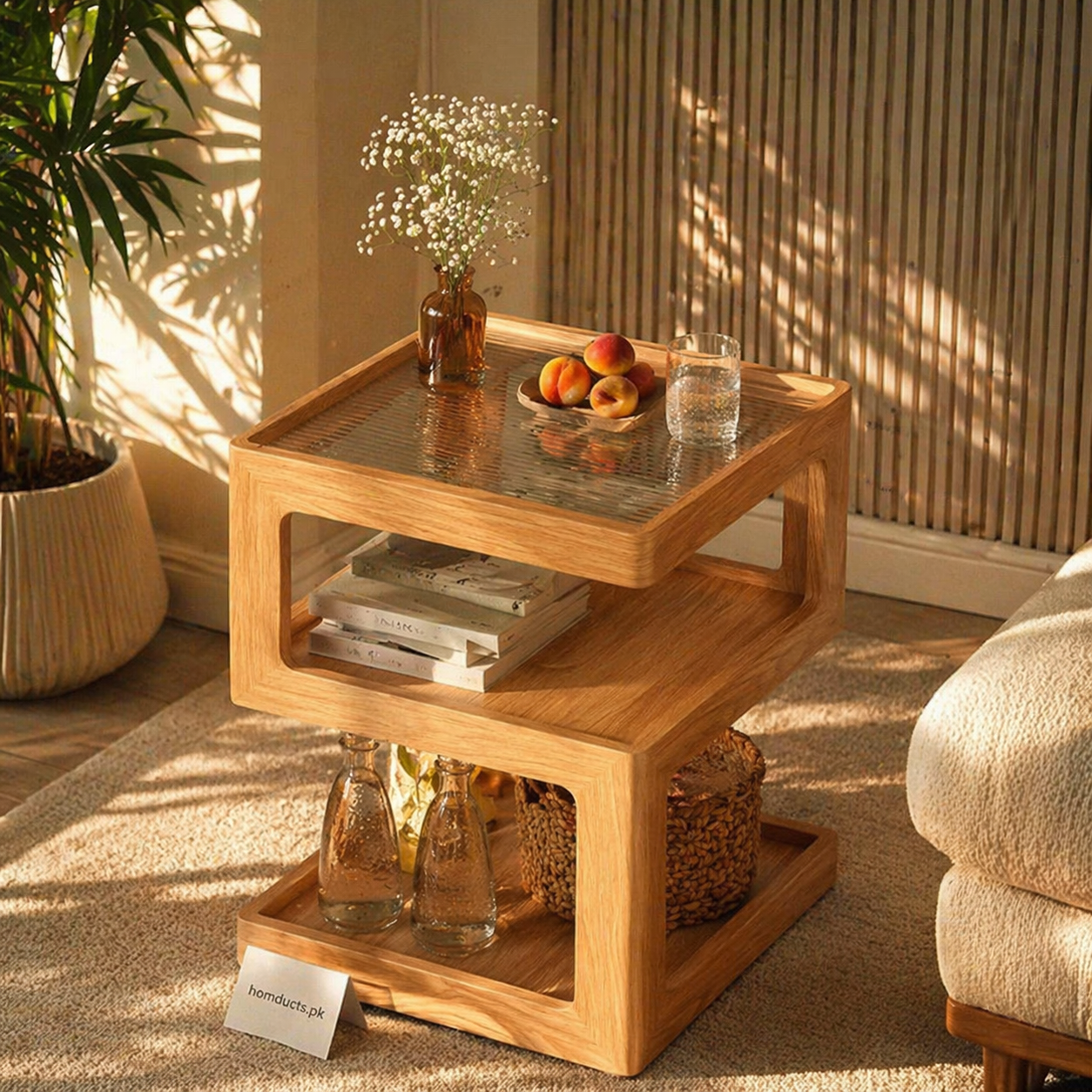 Luxury Multi-Tier Wooden Side Table with Storage Shelf – Modern Bedside Organizer & Living Room Accent Table