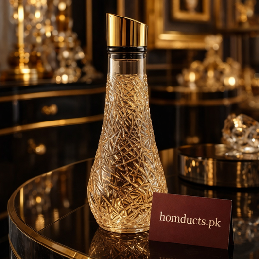 Luxury Textured Glass Oil & Vinegar Bottle with Gold Pour Lid – Premium Glass Bottle | Homducts.pk