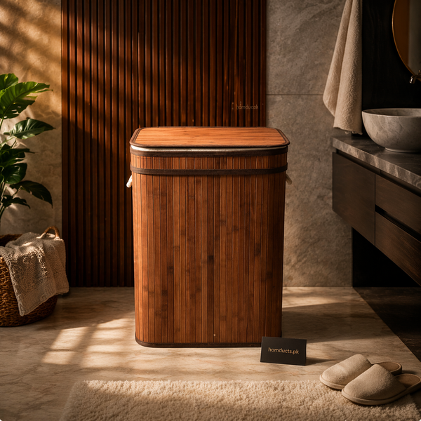 Luxury Wooden Foldable Laundry Basket with Lid – Premium Storage Hamper