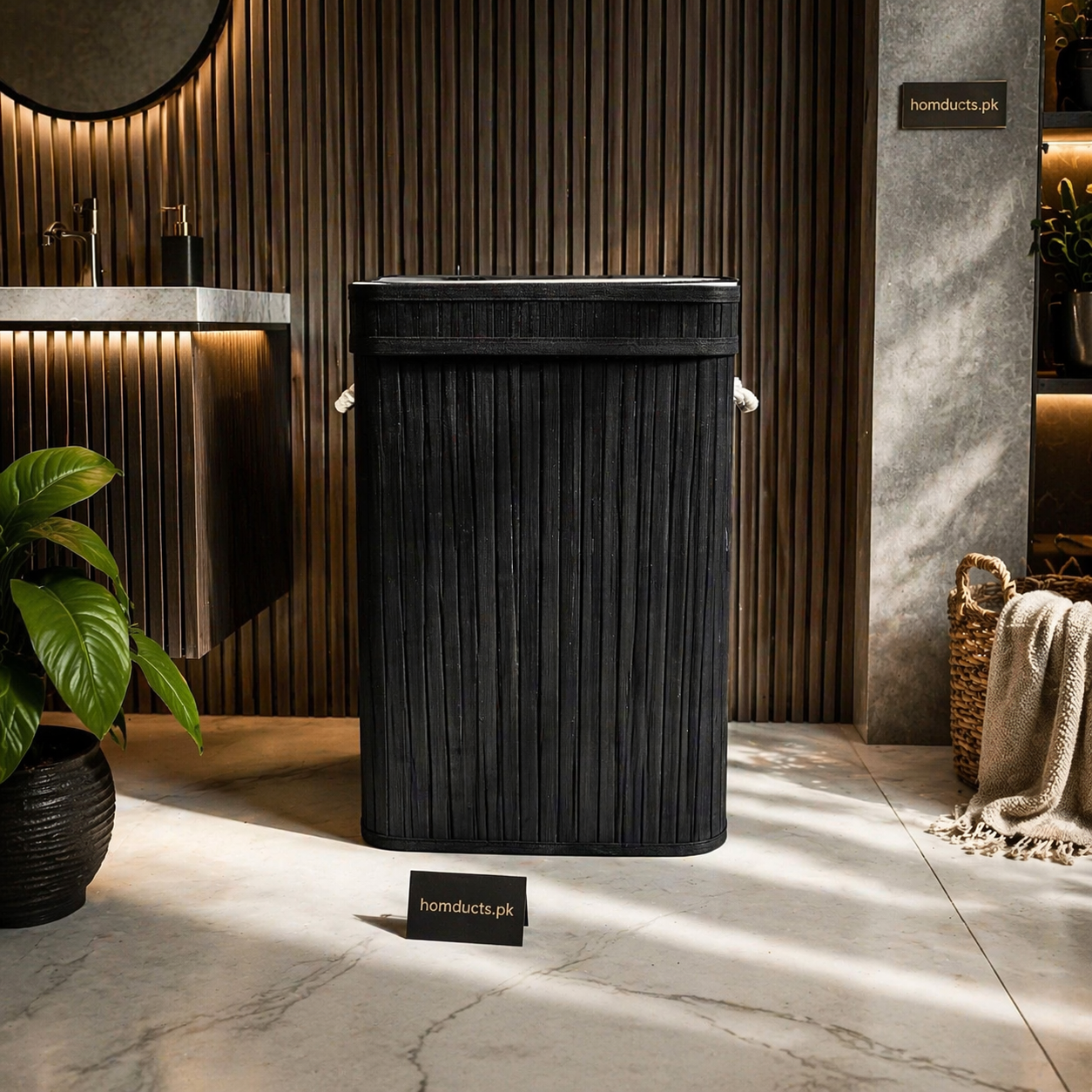 Luxury Bamboo Laundry Basket with Lid – Premium Foldable Clothes Hamper for Modern Homes