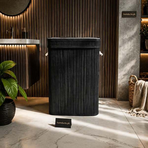 Luxury Bamboo Laundry Basket with Lid – Premium Foldable Clothes Hamper for Modern Homes