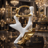 Luxury Abstract Couple Sculpture – White & Gold Ceramic Showpiece | Homducts.pk