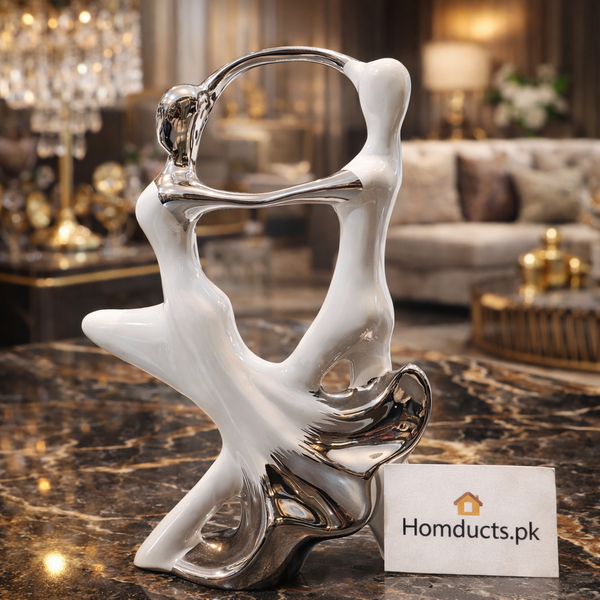 Luxury Abstract Couple Sculpture – Modern Ceramic & Chrome Art Décor
