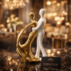 Luxury Abstract Couple Sculpture – Modern Gold & White Ceramic Art Showpiece
