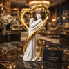Luxury Golden Heart Couple Figurine – Elegant Ceramic Love Sculpture for Home Décor