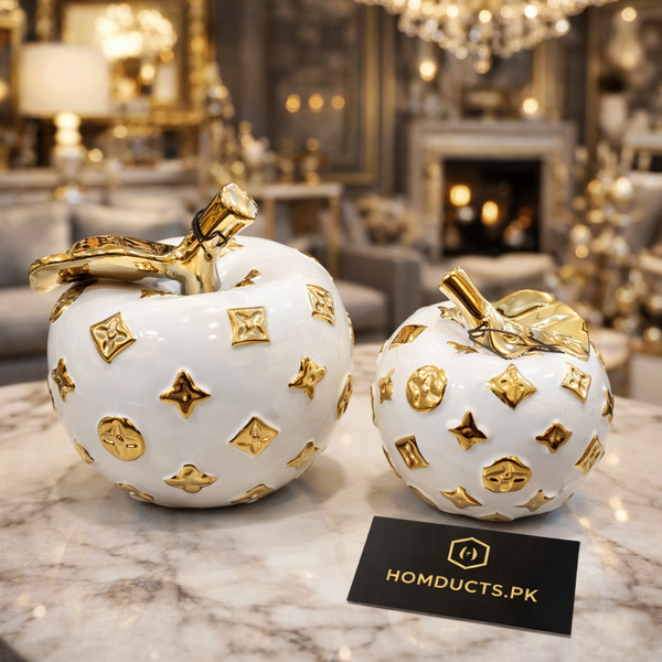 Luxury White & Gold Ceramic Apple Décor (Small OR Large – 1 Piece)