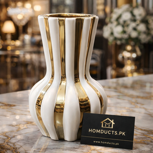 Luxury White & Gold Ceramic Decorative Vase – Modern Home Décor Accent | Homducts.pk