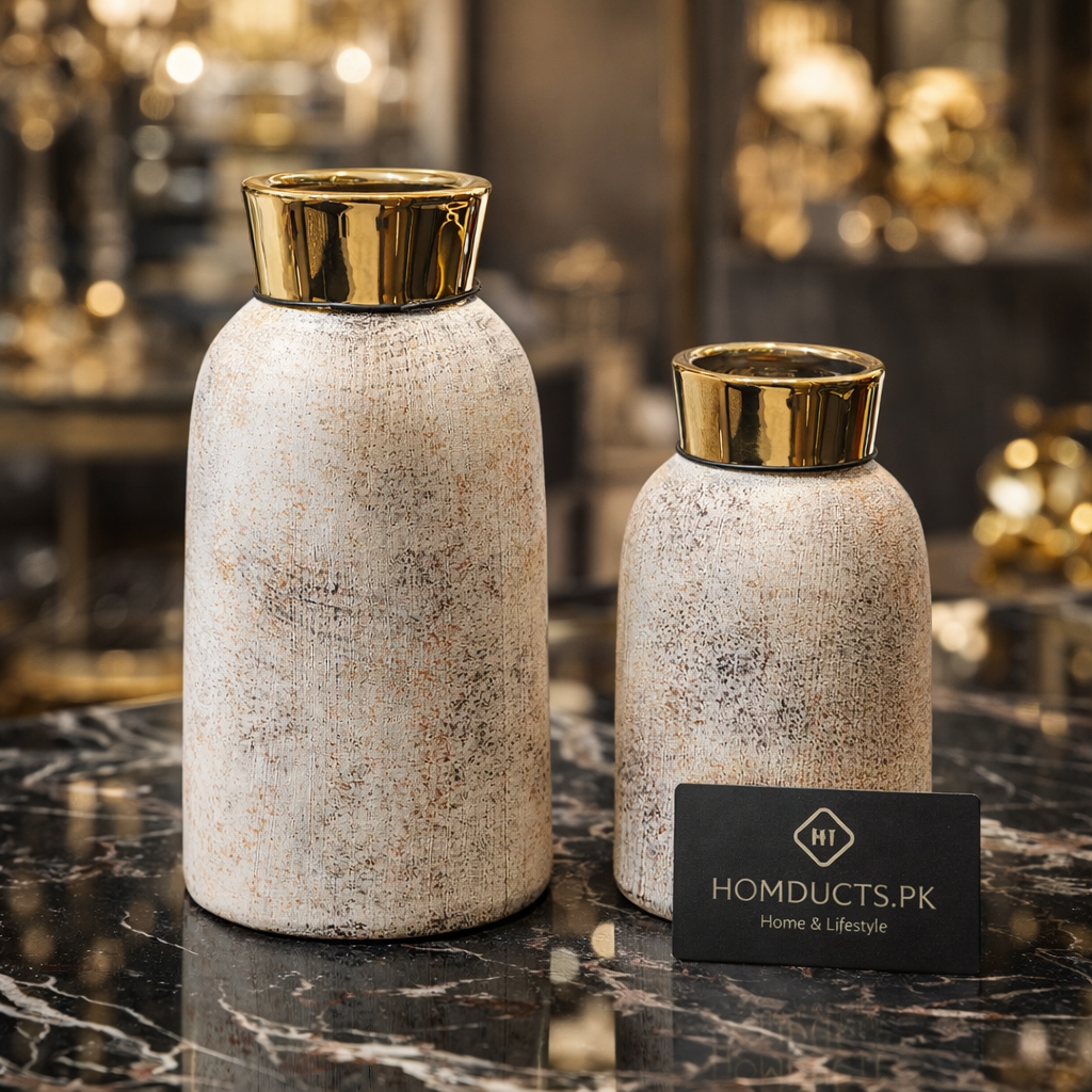 Luxury Textured Ceramic Vase with Gold Rim – Small & Large (1 Piece)