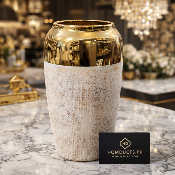 Luxury Gold & Textured Ceramic Decorative Vase – Premium Home Décor Accent
