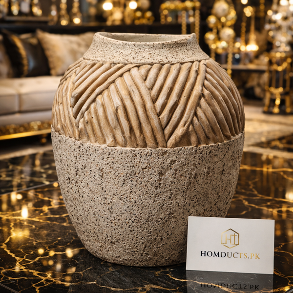 Luxury Textured Ceramic Decorative Vase – Modern Stone Finish Home Décor