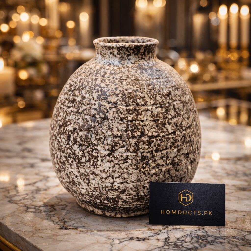 Luxury Rustic Ceramic Decorative Vase – Hand-Textured Stone Finish | Homducts.pk