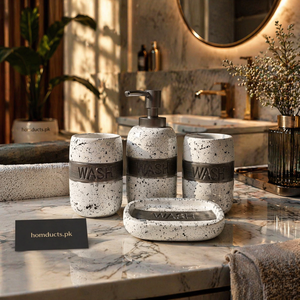Premium 4-Piece Speckled Ceramic Bathroom Accessories Set with Soap Dispenser, Toothbrush Holder & Soap Dish