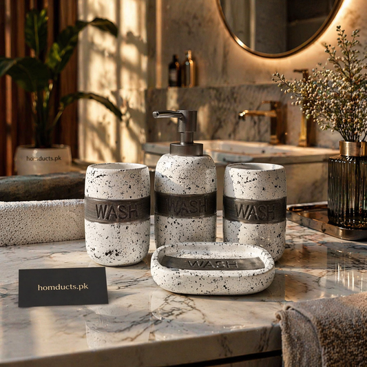 Premium 4-Piece Speckled Ceramic Bathroom Accessories Set with Soap Dispenser, Toothbrush Holder & Soap Dish