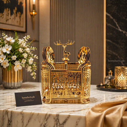 Luxury Deer Crown Cutlery Holder – Premium Metal Spoon & Fork Organizer Stand for Dining & Kitchen