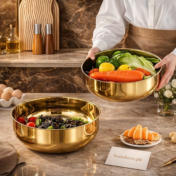 Premium Gold Stainless Steel Food Storage Bowl with Transparent Airtight Lid – Multipurpose Kitchen Serving Container