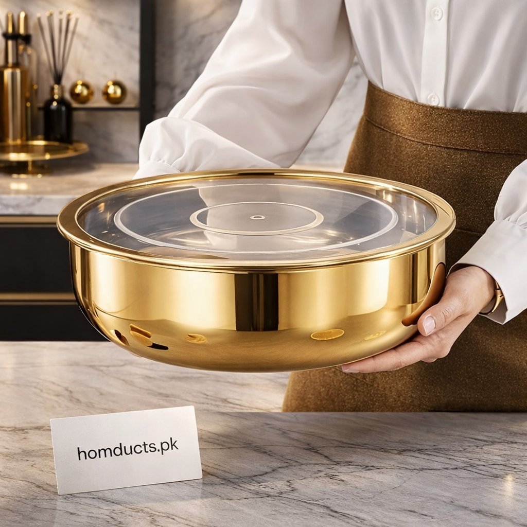 Premium Gold Stainless Steel Food Storage Bowl with Transparent Airtight Lid – Multipurpose Kitchen Serving Container