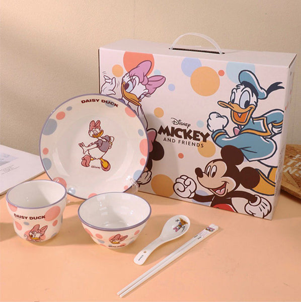 Disney Daisy Duck 5-Piece Kids Dinner Set – Premium Ceramic Plate, Bowl, Cup, Spoon & Chopsticks Gift Set