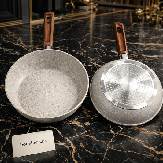 Luxury Granite Non-Stick Frying Pan with Wooden Handle | Induction & Gas Compatible
