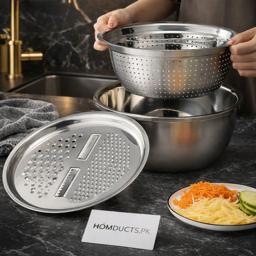 3in1 Stainless Steel Colander With Grater