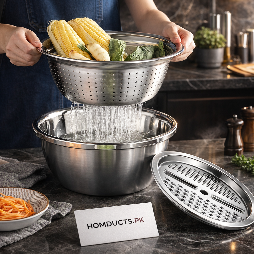 3in1 Stainless Steel Colander With Grater