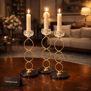 Luxury Crystal Metal Candle Stand Set – 3 Piece Elegant Table Decor Holders