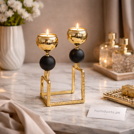 Luxury Dual Orb Metal Candle Stand Holder – Modern Decorative Table Accent