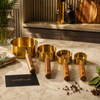 Premium Brass Measuring Cup Set with Wooden Handle – Multi Size Kitchen Measuring Cups