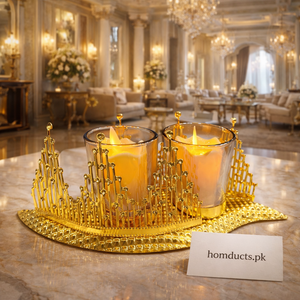 Luxury Golden Double Candle Holder Set with Glass Votives | Elegant Home Décor – Homducts.pk