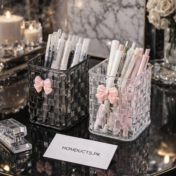 Luxury Acrylic Makeup Brush Organizer with Bow Design – Elegant Vanity Storage Holder