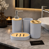 Premium Ribbed Bathroom Accessories Set with Bamboo Lid – Soap Dispenser, Toothbrush Holder & Soap Tray Set