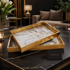 Premium Marble Finish Serving Tray Set – 2 Piece Luxury Decorative & Serving Trays with Metal Handles