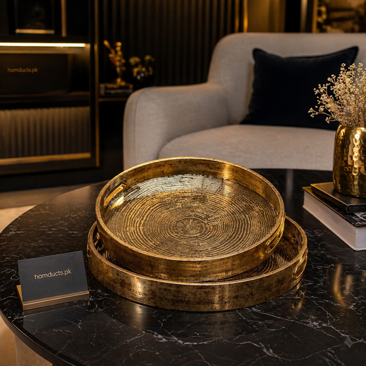 Premium Antique Textured Serving Tray Set (2-Piece Luxury Display Trays)