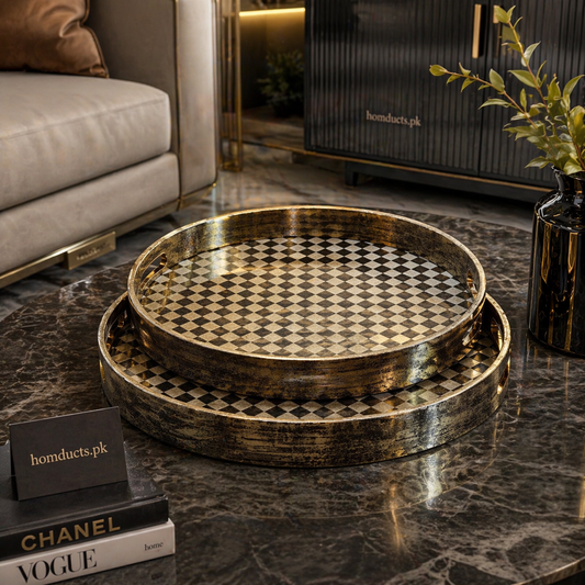 Premium Metal Serving Tray Set – Luxury Decorative Round Trays (2 Pcs Set)