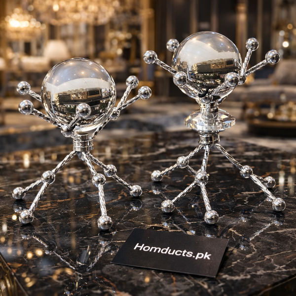 Luxury Chrome Atom Sculpture Decor – Modern Metallic Showpiece (Small / Large)