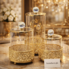 Luxury Gold Crystal Glass Storage Jar Set (3-Piece Elegant Organizer Set)