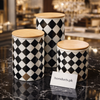 Luxury Black & White Diamond Ceramic Storage Jar with Bamboo Lid (Small / Medium / Large)