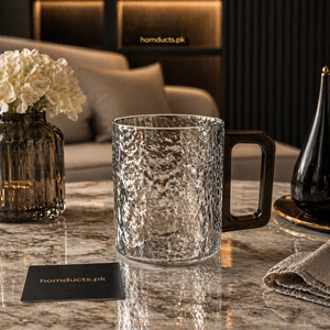 Luxury Textured Glass Mug with Ergonomic Handle – Premium Coffee & Tea Cup (1 Pc)