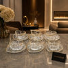 Luxury Heart-Shaped Glass Tea Cup & Saucer Set – Premium Textured Drinkware