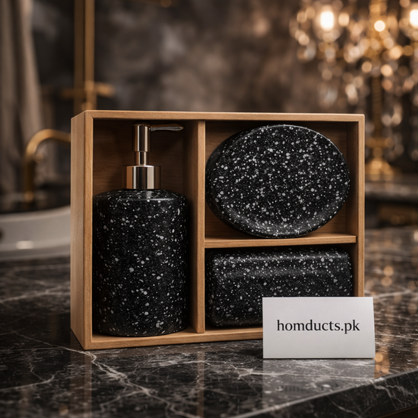 Luxury Black Speckled Bathroom Accessories Set – 3 Piece