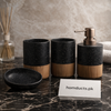 Luxury Black Stone Bathroom Accessories Set – Soap Dispenser, Tumblers & Soap Dish | Homducts.pk