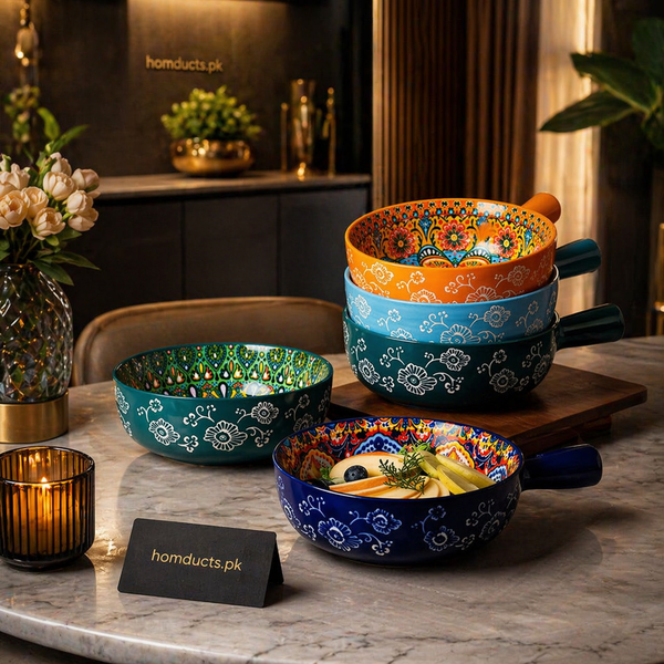 Premium Ceramic Handled Serving Bowl – Decorative Single Soup & Pasta Bowl (1 Pc)