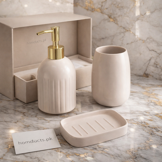 DANY Luxury Ceramic Bathroom Accessories Set – 3-Piece Soap Dispenser, & Soap Dish (Premium Finish)