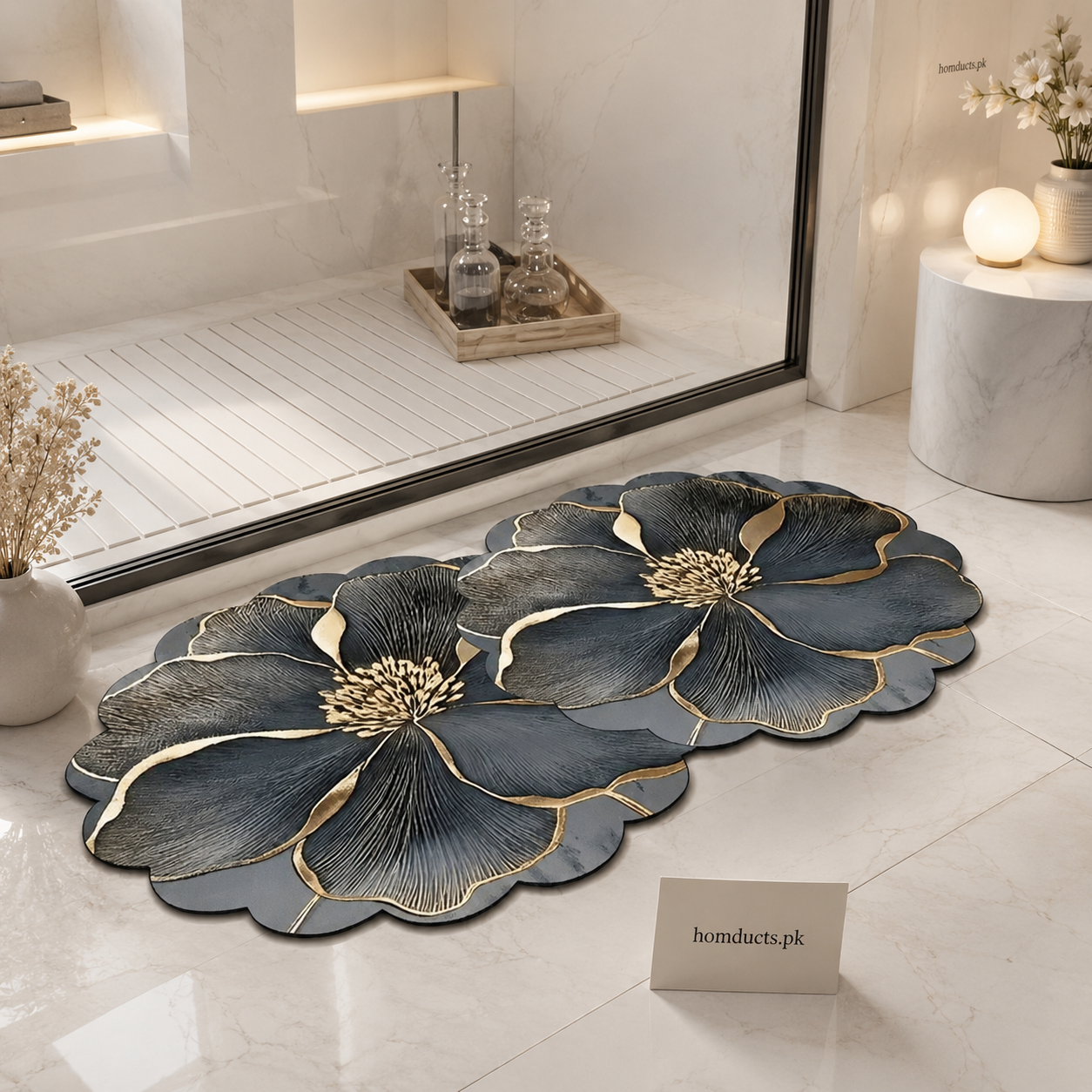Luxury Floral Non-Slip Floor Mat – Elegant Waterproof Bathroom & Entrance Rug